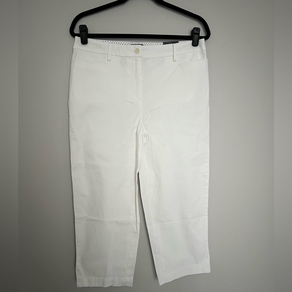 Talbots Women Capri Pants size 8 White Mid Rise Stretch Perfect Skimmer NWT